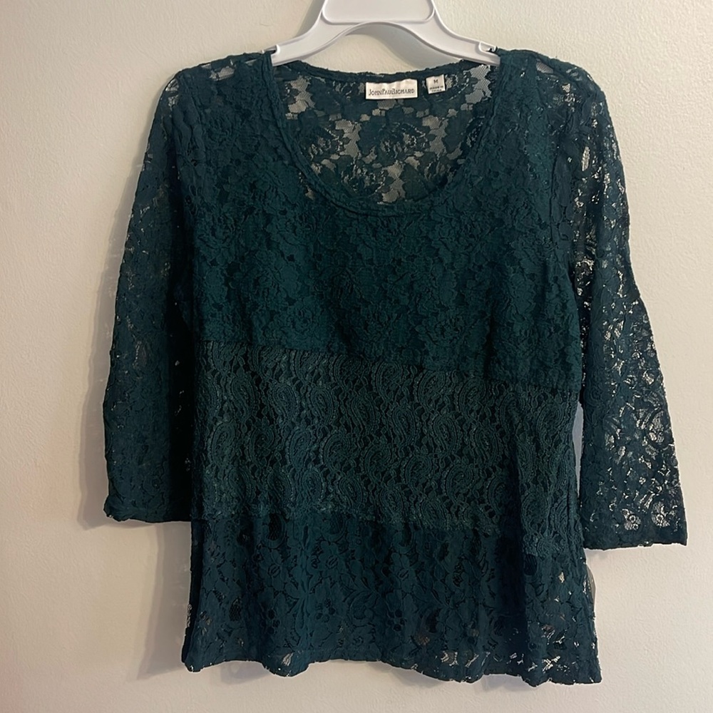 John‎ Paul Richard emerald green lace top